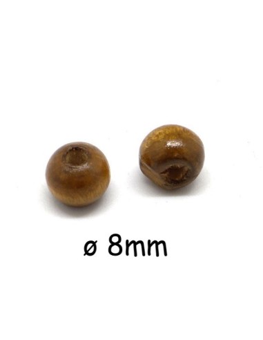 perle 8mm en bois ronde marron noisette pas chère