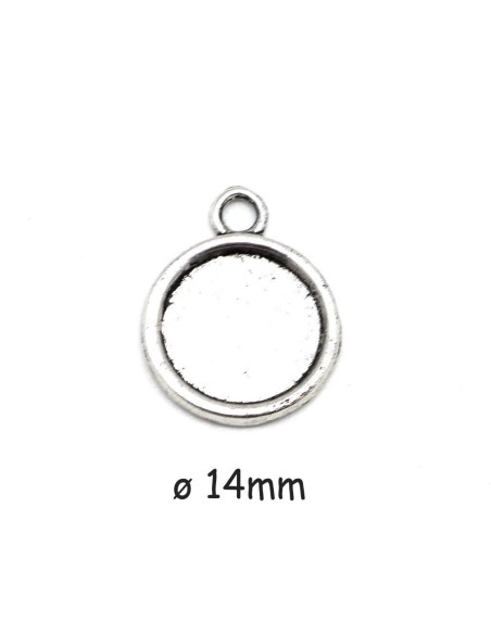 Support cabochon rond pendentif pour cabochon de 14mm en métal argenté