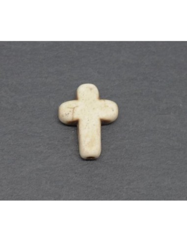 perle croix en pierre naturelle imitation turquoise "Howlite" ivoire 16mm x 12mm