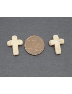 perle croix en pierre naturelle imitation turquoise "Howlite" ivoire 16mm x 12mm 2
