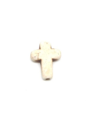 Perle croix "Howlite" ivoire 16mm pas chère