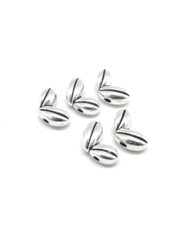 Perle chevron argenté en forme d'épi de blé en métal à 2 trous