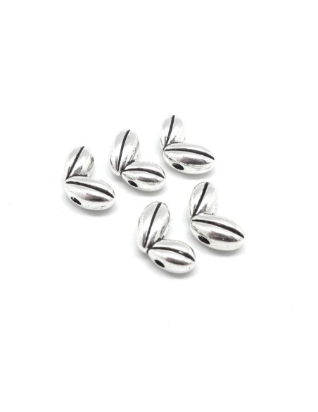 Perle chevron argenté en forme d'épi de blé en métal à 2 trous