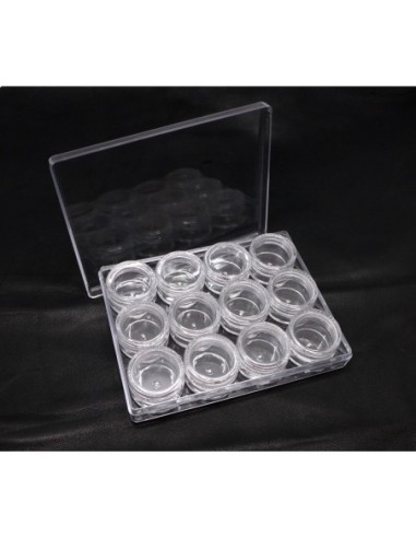 Boite de rangement perles scrapbooking avec 12 boites rondes fermeture vis en plexiglas rigide