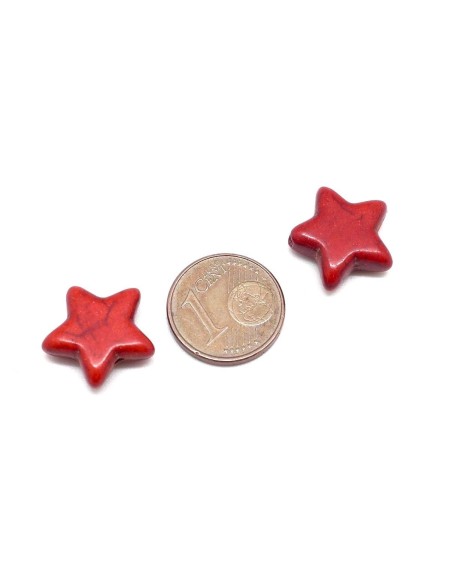 perle étoile rouge en pierre naturelle imitation turquoise "Howlite" 15mm