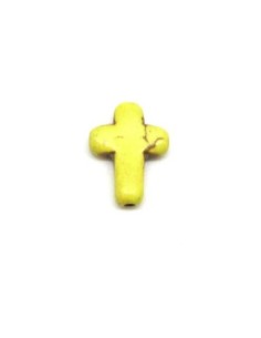 perle croix en pierre jaune "Howlite" 16mm x 12mm