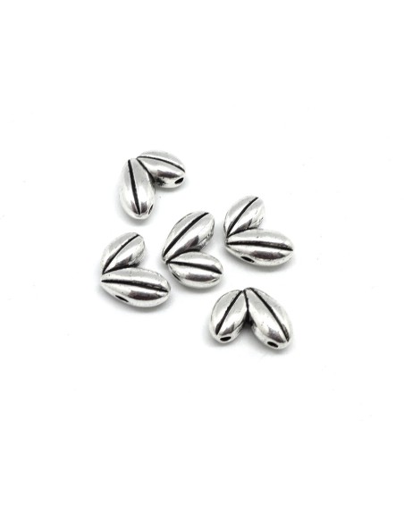 Perle intercalaire argenté chevron grain de blé, épi à 2 trous en métal 15mm x 10mm