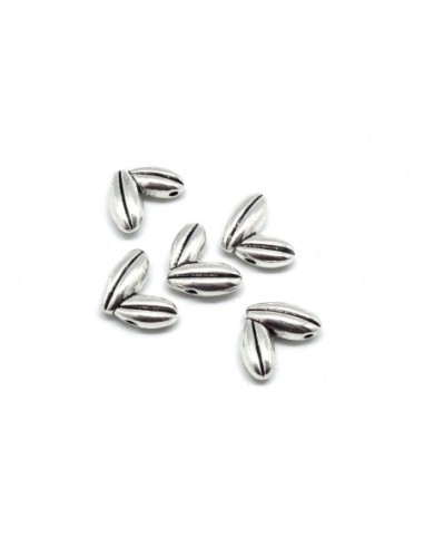 Perle argenté pas chère en forme de chevron grain de blé, épi argenté à 2 trous