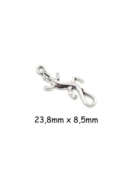 Breloque pendentif salamandre, lézard, gecko en métal argenté