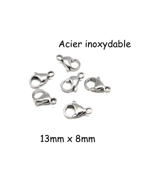Fermoir mousqueton en acier inoxydable 13mm x 8mm métal argenté