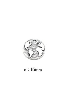 Médaillon mappemonde argenté en métal argenté 15mm sequin