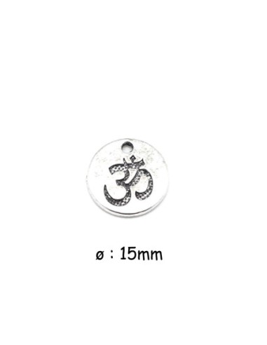 médaillon symbole Om argenté en métal argenté 15mm