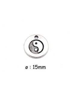 médaillon  Yin et Yang  argenté pas cher en métal argenté 15mm