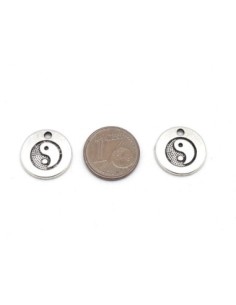 médaillon  Yin et Yang  argenté pas cher en métal argenté 15mm 2