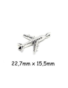 Breloque avion argenté en métal pas chère 23mm