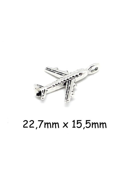 Breloque avion argenté en métal pas chère 23mm