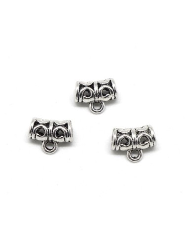 Support breloque argenté  pas chère en métal argenté ajourée tube