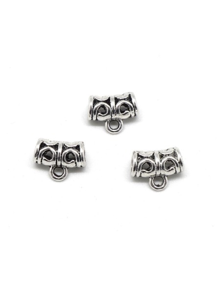 Support breloque argenté  pas chère en métal argenté ajourée tube