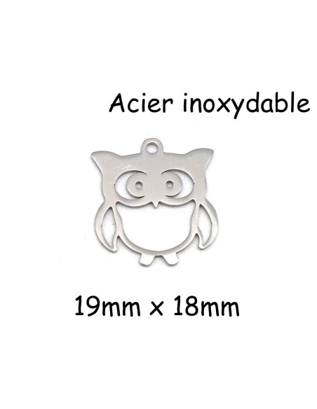 Charm argenté hibou à gros ventre en acier inoxydable métal 19mm x18mm