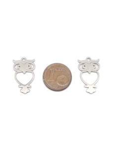 breloque argenté hibou coeur en acier inoxydable métal 22x13mm 2