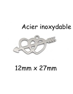 breloque argenté coeur flèche en métal acier inox