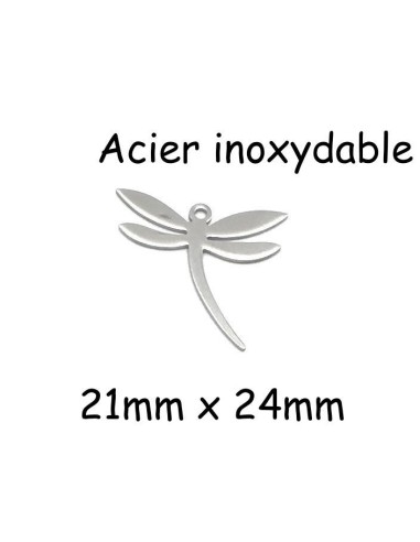 breloque argenté libellule métal acier inoxydable 21mm x 24mm