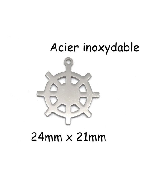 breloque gouvernail argenté en métal acier inoxydable thème marin barre à roue