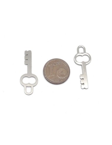 charm argenté clef pas cher en métal acier inoxydable 28mm x 11mm