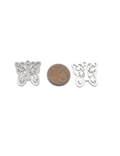 breloque argenté papillon en métal acier inoxydable travaillé 19mm 2