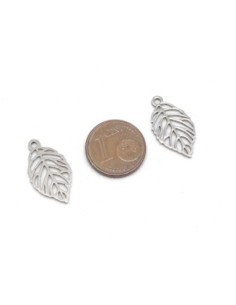 breloque argenté feuille en métal acier inoxydable 20mm x 11mm 2