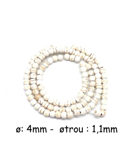 perle ronde 4mm en pierre reconstitué "Howlite" blanc cassé beige