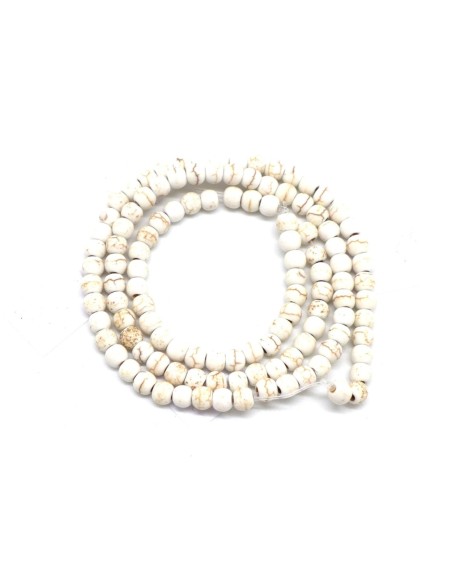 Perle ronde 4mm imitation turquoise "Howlite" blanc cassé beige