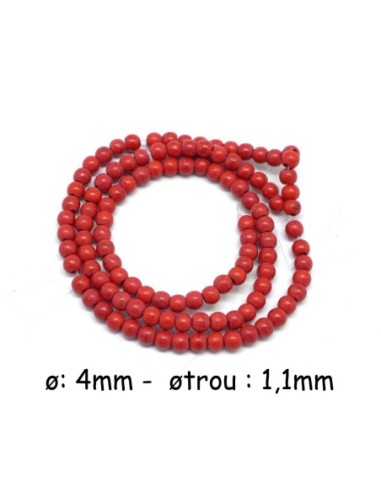 perle ronde 4mm en pierre reconstitué "Howlite" rouge