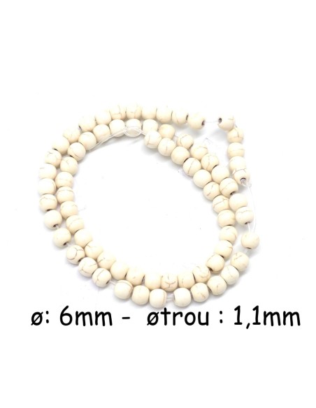 perle ronde 6mm en pierre reconstitué "Howlite" blanc cassé beige