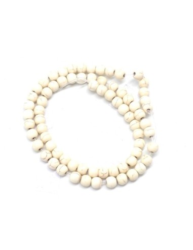 perle ronde 6mm  pas chère en pierre reconstitué "Howlite" blanc cassé beige