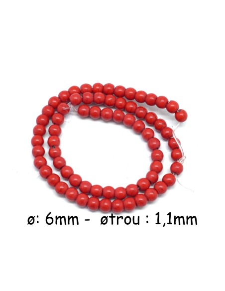 perle ronde 6mm en pierre reconstitué "Howlite" rouge