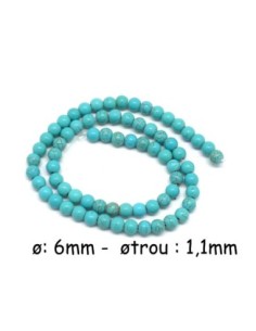 perle ronde 6mm en pierre reconstitué "Howlite" bleu turquoise