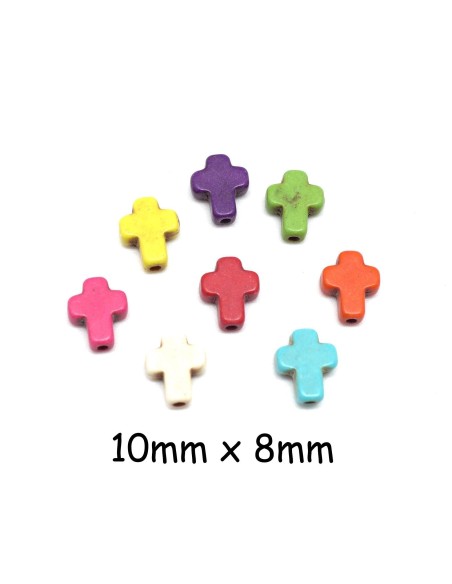 perle croix en pierre naturelle imitation turquoise "Howlite" 10mm