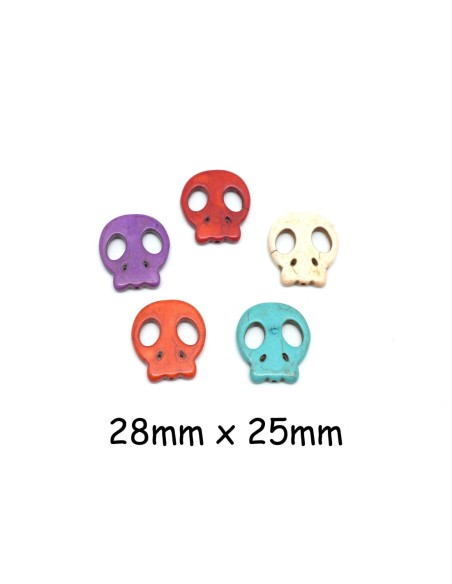 perle tête de mort mexicaine, crâne en pierre naturelle imitation turquoise "Howlite" 