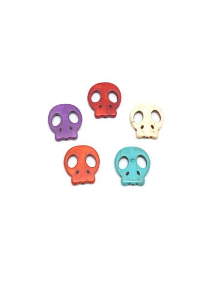perle en pierre tête de mort mexicaine, crâne imitation turquoise "Howlite" 