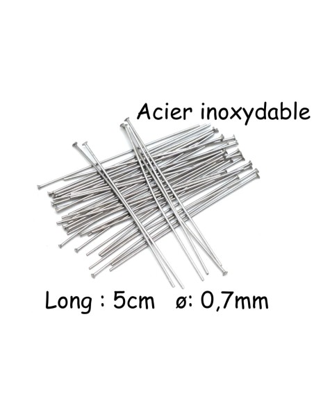 tiges clous à  tête plate 5cm en métal acier inox argenté