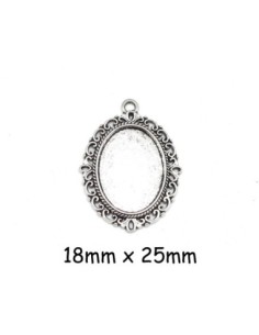 Pendentif argenté ovale en métal pour cabochon de 25mmx18mm
