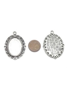 Pendentif argenté ovale en métal pour cabochon de 25mmx18mm 2