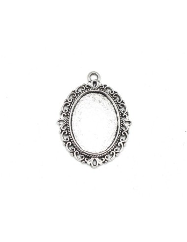 Pendentif argenté ovale en métal pour cabochon de 25mmx18mm pas cher