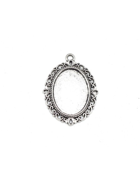 Pendentif argenté ovale en métal pour cabochon de 25mmx18mm pas cher