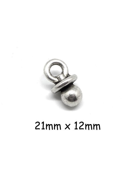 Breloque tétine en métal argenté 21mm x 12mm