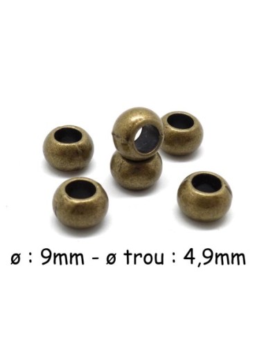 Perle ronde bronze 9mm en métal à gros trou