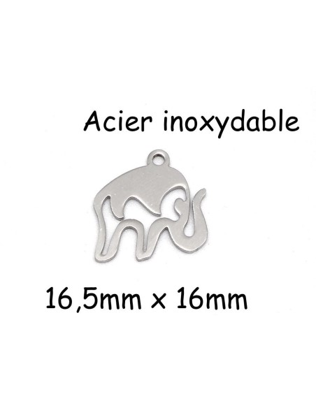 breloque éléphant argenté en métal acier inoxydable argenté