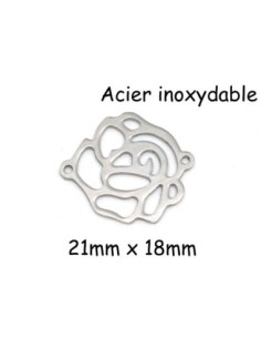 Perle intercalaire camelia argenté en acier inoxydable