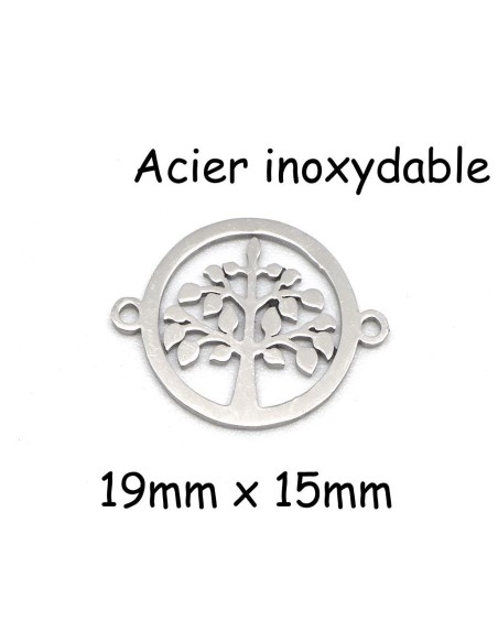 Perle connecteur arbre de vie argenté en acier inoxydable